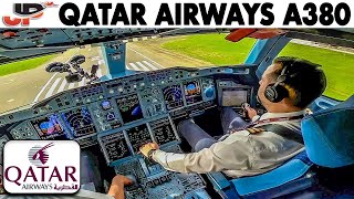 Qatar Airways Airbus A380 Cockpit Landing at London Heathrow🇬🇧 [upl. by Eves]