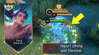 TOP GLOBAL ZILONG UNLIMITED LIFESTEAL HACK  ZILONG BEST BUILD 2023 [upl. by Dranoel]