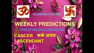 WEEKLY PREDICTION 18th NOV 2024 to 24th NOV 2024 CANCER ASCENDANT कर्क लगन  Astrologer Annil Verma [upl. by Ieppet]