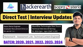 🔥Mountblue Interview Sopra Steria Test HackerEarth  Direct Test Interview Updates  20202025 [upl. by Juline]