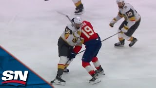 Panthers Matthew Tkachuk Stumbles After Taking Massive Hit From Golden Knights Keegan Kolesar [upl. by Lara]