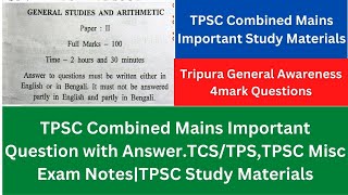 TPSC Combined Mains Important Question with AnswerTCSTPSTPSC Misc Exam NotesTPSC Study Materials [upl. by Michelsen]