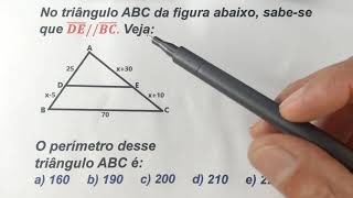 Como calcular o perímetro no triângulo ABC aplicando o Teorema de Tales  Geometria plana  concurso [upl. by Atimad]