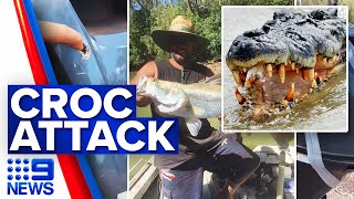 Fisherman attacked by monster crocodile while sleeping in boat  9 News Australia [upl. by Harutak]