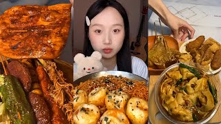 ASMR Mukbang Spicy Noodles Assorted Sausages amp Juicy Fish Feast [upl. by Airtemak]