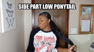 SIDE PART LOW PONYTAIL  SYNTHETIC HAIR MAINTENANCE [upl. by Tuddor]