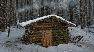 Winter shelter building Warm hut 20 inside Furnace installed Modern bushcraft [upl. by Morita108]