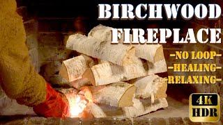 Birchwood Bliss Cozy Fireplace Ambiance for Supreme Relaxation Real time No loop 4K HDR [upl. by Hanselka415]