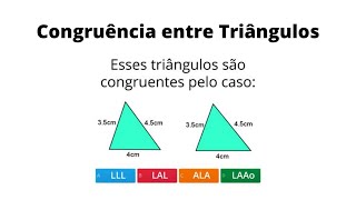 CONGRUÊNCIA ENTRE TRIÂNGULO  LAL  ALA  LLL  LAAo  8º ANO [upl. by Xylina]