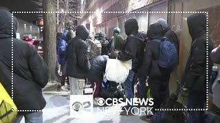 Asylum seekers evicted from New York City shelters wait in cold [upl. by Adnawal]