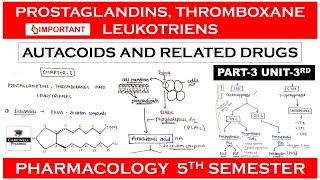 Prostaglandins Thromboxane and Leukotrienes  Autacoids  Part 3 Unit 3  Pharmacology 5 sem [upl. by Aylsworth581]