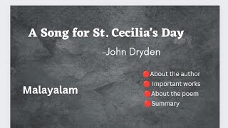 A Song for St Cecilias Day by John Dryden Full Summarymalayalam [upl. by Folly]