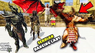 Franklin Found DEVIL GOD SECRET ARMY To Catch SERBIAN DANCING LADY in GTA 5  SHINCHAN and CHOP [upl. by Adleremse]