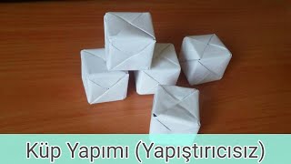 Kağıttan YAPIŞTIRICISIZ Küp Yapımı KOLAY origami [upl. by Yemaj]