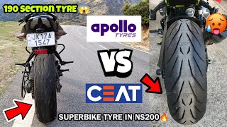 APOLLO ALPHA H1 VS CEAT ZOOM RAD X1 TYRES COMPARISON ♥️ SUPERBIKE TYRE IN NS200 🔥  190 SECTION 😱 [upl. by Nerine465]