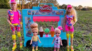 Ice Cream  Elsa amp Anna toddlers  Barbie and Ken dolls  play doh [upl. by Maddis320]