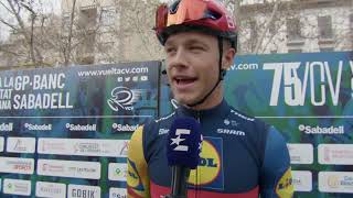 Jonathan Milan  Interview at the start  Stage 1  Volta a la Comunitat Valenciana 2024 [upl. by Namrak682]