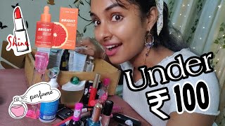 Under Rs100 Nykaa Haulamp ReviewSkin care Makeup Perfume amp moreLipsticks at rs75Asvi Malayalam [upl. by Lyrak]