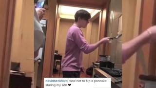 Exclu Vidéo  David Beckham  Il fait mieux sauter les crêpes que son fils Brooklyn [upl. by Shieh98]