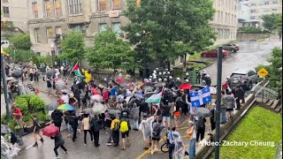 Montreal police spray tear gas during proPalestinian protest at McGill [upl. by Inat]