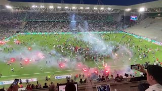 Angry crowds invade pitch after SaintEtienne relegated from Ligue 1 [upl. by Anayra]