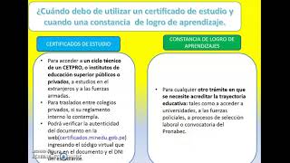 Certificados de estudios y constancia de logros de aprendizajes [upl. by Cyprus236]