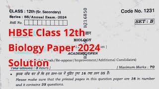 HBSE Class 12 Biology Answer Key Set  B  Haryana Board Biology Paper Solution 2024 [upl. by Wolfgram]