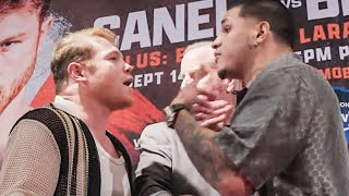 Canelo GETS PISSED amp SEPARATED from Edgar Berlanga after HEATED FACE OFF [upl. by Dlonyar]