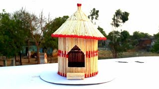 How to make a match house  matchstick house fire  easy matchstick hut making  matchstick art [upl. by Manda]