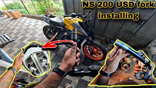 NS 200 USD fork installing 🤩duke 390 RGB work completed😎￼ [upl. by Thessa]