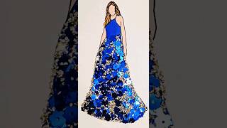 womensfashion beautiful blue flowers shiny dress glitter art work fashionillustration 💙 [upl. by Mello]