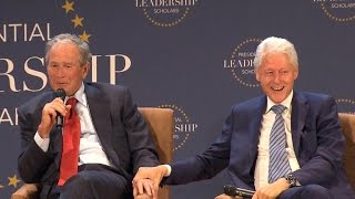 Presidential bromance Bush and Clinton trade jokes discuss family and 2016 [upl. by Cornell]