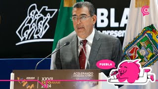 El gobernador de Puebla dirige un discurso antes de inaugurar la XXVII Expo ANAM 2024 [upl. by Orin]