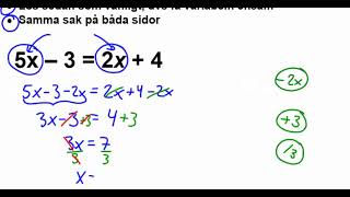 Ma1b Ekvationer med flera variabeltermer [upl. by Jacquie392]