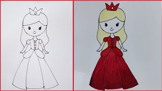 How to draw a princess  kids easy drawing and colouring [upl. by Mulcahy203]