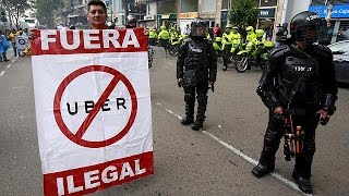 Bogota taxi drivers protest against Uber [upl. by Lotty]