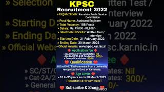 KPSC Assistant Engineer Recruitment 2022 shorts ytshorts shortsvideo govtjobs ssc upsc [upl. by Bobbe]