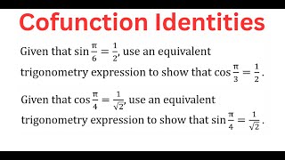 Using COFUNCTION Identities To Prove cospi3  12 amp sinpi4  1sqrt2 [upl. by Letnohs]