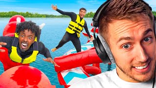 MINIMINTER REACTS TO EXTREME TOTAL WIPEOUT CHALLENGE [upl. by Ycal]