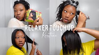 RELAXER TOUCHUP AT HOME FROM START TO FINISH 👉🏾application deep condition blow dry flat iron [upl. by Puiia]