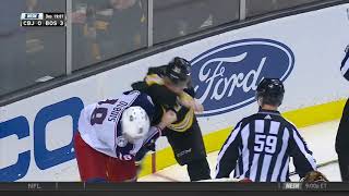 Charlie McAvoy fights Dubois gets Gordie Howe hat trick 121817 [upl. by Aneehsor]