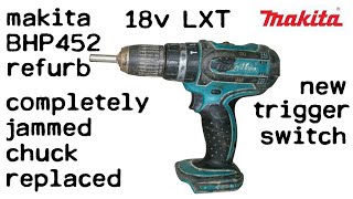 Jammed Shut Chuck Removed and Switch Replacement  Makita Combi Drill Driver BHP452 Remove amp Replace [upl. by Elleinnad750]