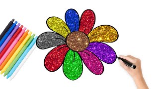 Colorful flower painting  Drawing flowers with shiny colors  painting for kindergarten children [upl. by Hamal]