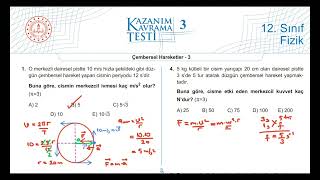 Test3 Çembersel Hareket  Meb Kazanım Kavrama Testi 12 Sınıf  KK3 [upl. by Jillene62]