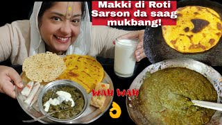 COOKING amp EATING MAKKI KI ROTI SARSON KA SAAG 😁  INDIAN VEG MUKBANG [upl. by Adena]