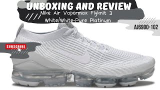 Nike Air Vapormax Flyknit 3 WhiteWhitePure Platinum AJ6900102 [upl. by Inoliel]