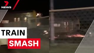 Terrifying train crash in Woy Woy  7 News Australia [upl. by Nottirb]