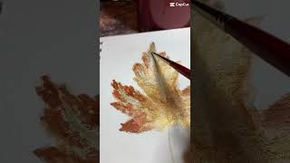 How to paint a metallic watercolor leaf 🍁 howto simplefalldecor watercolor leaf [upl. by Llednyl850]