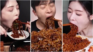 Mukbangers consuming black bean noodles [upl. by Htyderem]