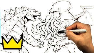 How to Draw GODZILLA vs CTHULHU [upl. by Pallua]